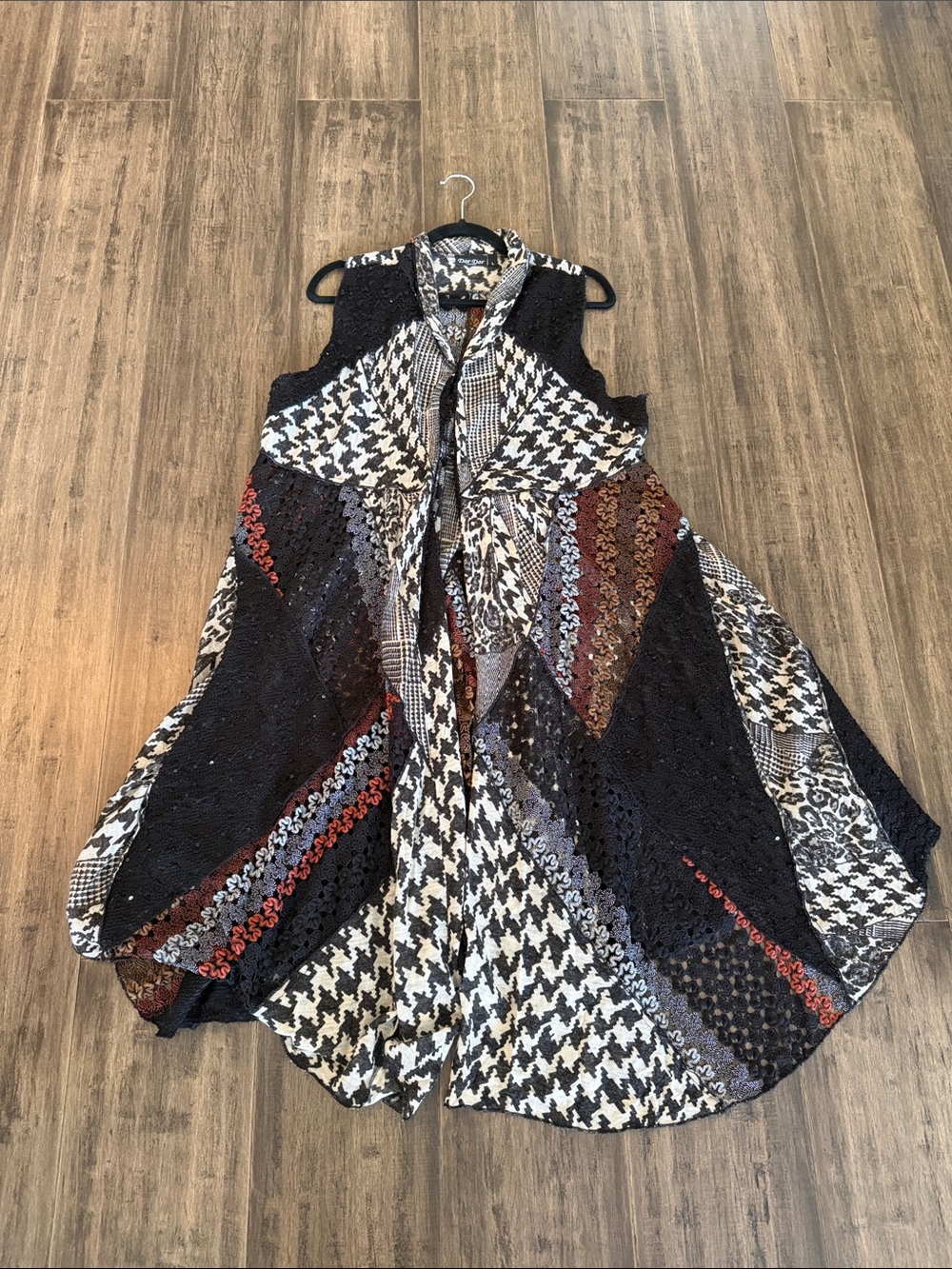 Sleeveless Patchwork Statement Vest in Black, White & Rust